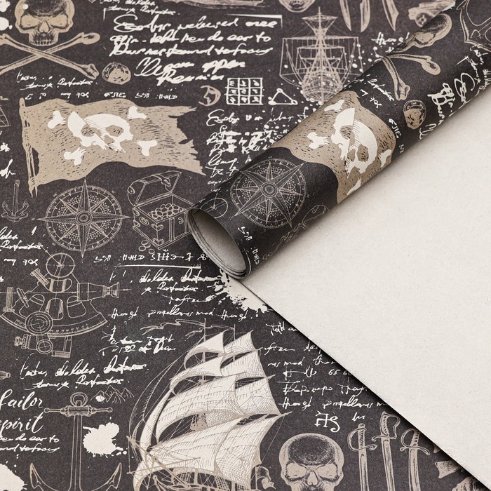 Бумага упаковочная, крафт «Морской бой», 70×100 см, 1 лист - Фото 1