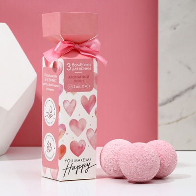Набор бомбочек для ванны "Happy", 3 шт по 40 гр, аромат пион
