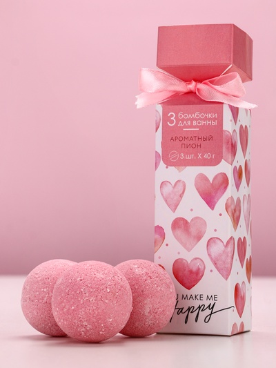 Набор бомбочек для ванны "Happy", 3 шт по 40 гр, аромат пион