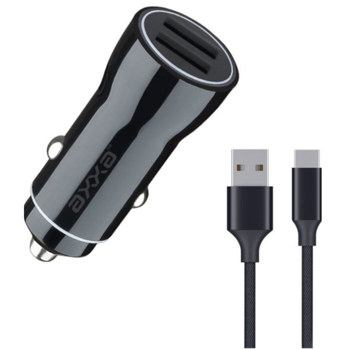 Автомобильное зарядное устройство Axxa (2233) 2 USB 2.4 A, кабель USB-C, чёрный - Фото 1