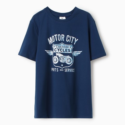 Футболка мужская MOTOR CITY, тёмно-синяя, размер 52