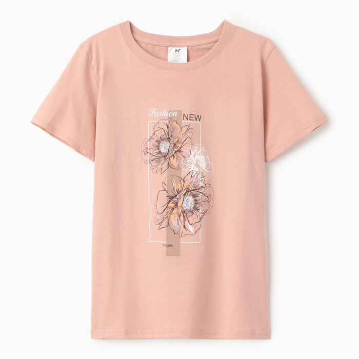 Футболка женская «Цветы», цвет розовый, размер 46 - Фото 1