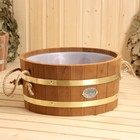 Шайка - таз для бани и сауны, 10 л, деревянная, пластиковая вставка, ручки - верёвки, с термообработкой, «Добропаровъ» - Фото 5