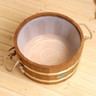 Шайка - таз для бани и сауны, 10 л, деревянная, пластиковая вставка, ручки - верёвки, с термообработкой, «Добропаровъ» - Фото 6