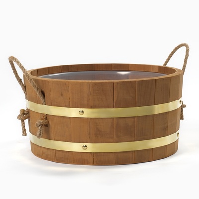 Шайка - таз для бани и сауны, 10 л, деревянная, пластиковая вставка, ручки - верёвки, с термообработкой, «Добропаровъ»