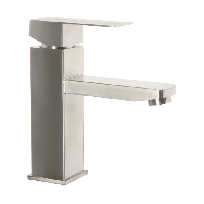 УЦЕНКА Смеситель для раковины ZEIN Z2942, картридж 40 мм, короткий излив, нержавеющая сталь, сатин - Фото 1