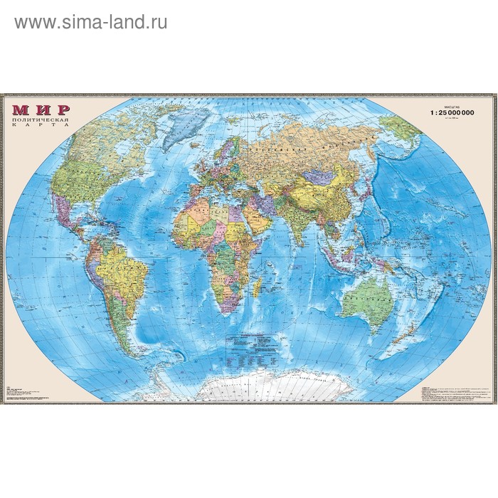 Карта Мира Политическая, 1:25М, в картонном тубусе, 122х79см - Фото 1