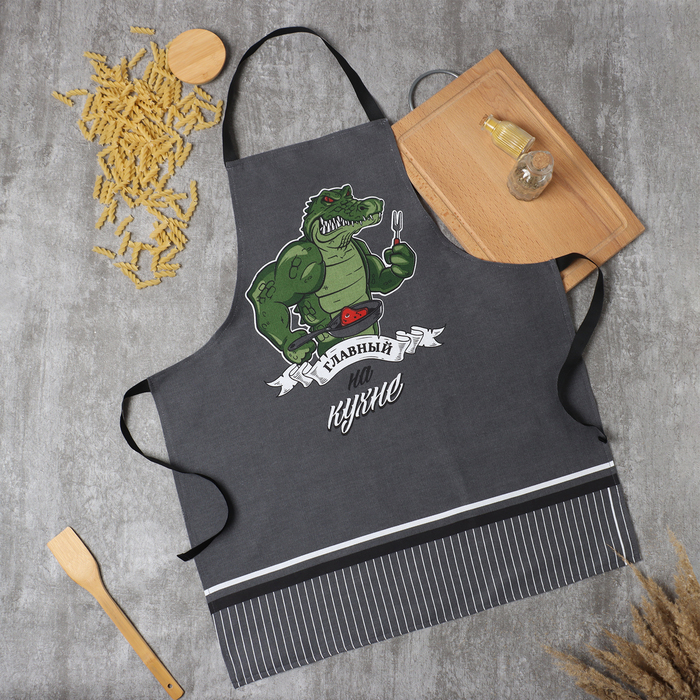 Фартук кухонный «Доляна. Главный на кухне», 70×60 см, рогожка, 100% хлопок, 160 г/м² - Фото 1