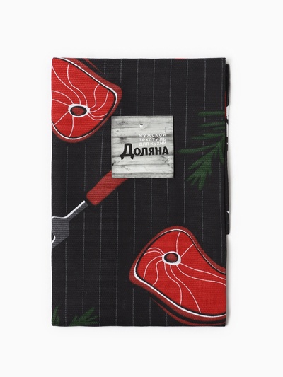 Набор полотенец кухонных «Доляна. Главный на кухне», 35×60 см - 2 шт., рогожка, хлопок 100%, 160 г/м²