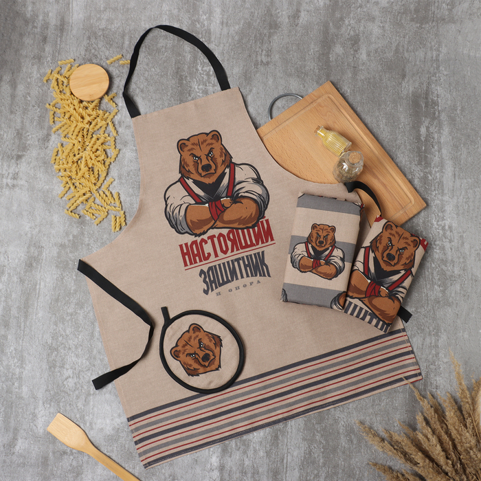 Кухонный набор «Доляна. Настоящий защитник» (3 предмета): фартук 70×60 см, прихватка 20×20 см, полотенце 35×60 см-2 шт. - Фото 1