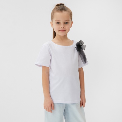 Футболка для девочки KAFTAN «Бантик», белая, чёрная, размер 32, рост 110-116 см