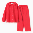 Костюм (рубашка и брюки) детский KAFTAN "Лен", размер 36 (134-140 см), красный - Фото 5