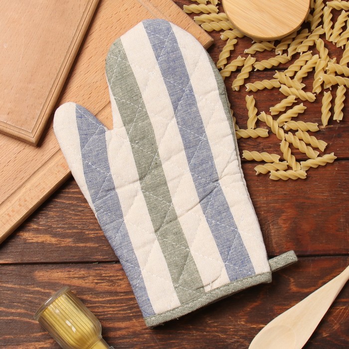 Варежка-прихватка «Доляна. Полоса», 28×17 см, бежевая - Фото 1