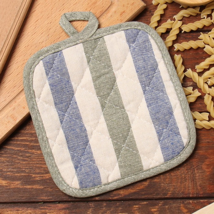Прихватка Доляна «Полоса», син/зел, 17×17 см, 50% п/э, 50% хлопок - Фото 1