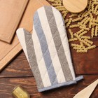 Варежка-прихватка «Доляна. Полоса», серый/синий, 28×17 см, 50% п/э, 50% хлопок - Фото 1