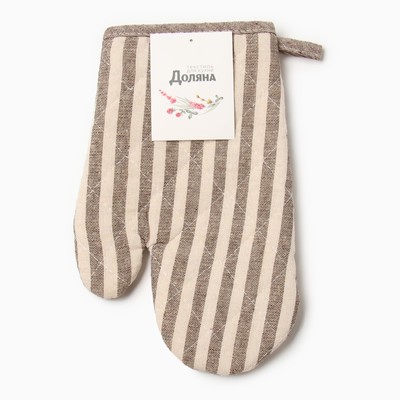 Варежка - прихватка «Доляна. Полоса», коричневая, 25×17 см