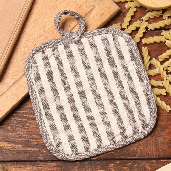 Прихватка «Доляна. Полоса», коричневая, 17×17 см, 50% п/э, 50% хлопок - Фото 1