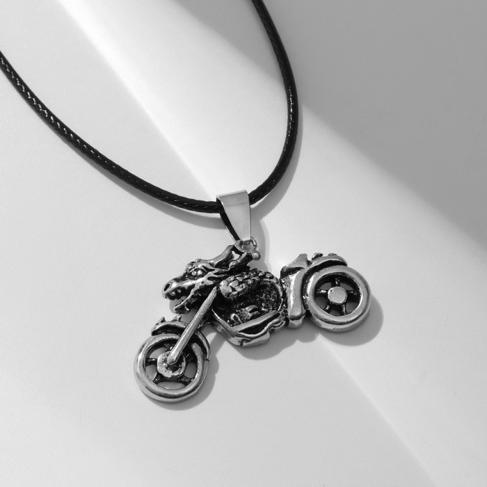 Кулон мужской "Мотоцикл", цвет чернёное серебро на чёрном шнурке, 50 см