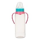 Бутылочка для кормления, классическое горло, 250 мл., от 0 мес., цилиндр, с ручками, цвет бирюзовый/розовый - Фото 5