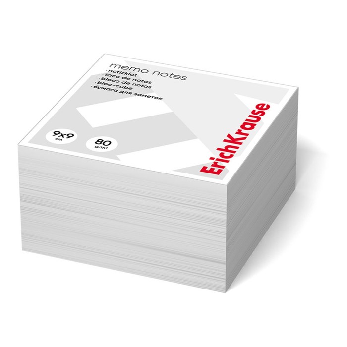 Блок бумага для записей на склейке ErichKrause, 9 x 9 x 5 см, 80 г/м2, белый - Фото 1