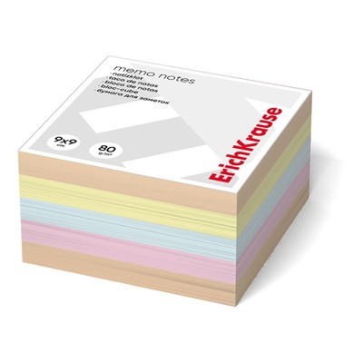Блок бумага для записей на склейке ErichKrause, 9 x 9 x 5 см, 80 г/м2, 4 цвета