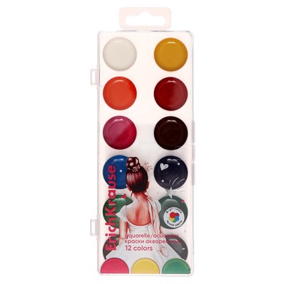 Краски акварельные 12 цветов ErichKrause "Pointes", без кисти, в пластиковой коробке с европодвесом