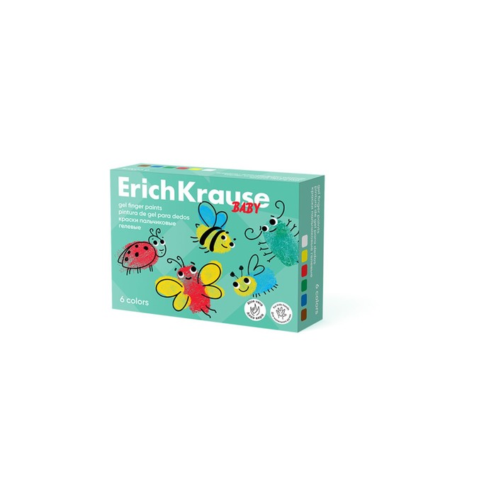 Краски пальчиковые, 6 цветов х 35 мл, ErichKrause "Baby", гелевые, с Алоэ Вера, картон - Фото 1