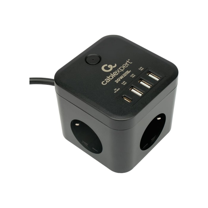 Сетевой фильтр Cablexpert Cube CUBE-3-CU3-B-1.5, 3р, 10А, 1xType-C PD, 3xUSB,1.5м, ур.защ.4+ 1030904 - Фото 1