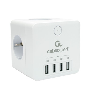 Сетевой фильтр Cablexpert Cube CUBE-4-U4-W, 4 р, 16А, 4хUSB, ур.защиты 2+, белый, коробка