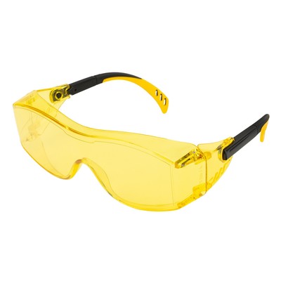 Очки защитные DENZEL 89202, поликарбонатные, увеличенная желтая линза, регулируемые дужки