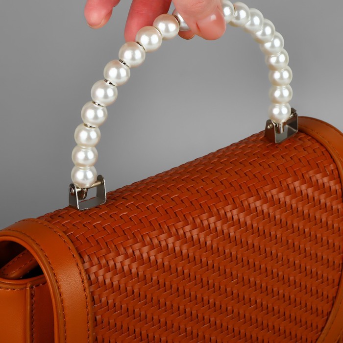 Ручка для сумки, металлическая, жемчужные бусы, на прокол, 12,5 × 9 × 1,2 см, цвет белый/серебряный