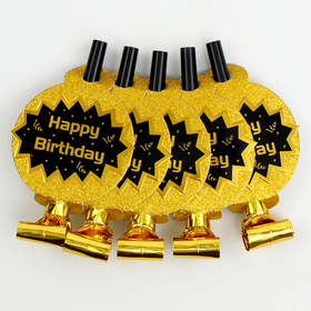 Карнавальный язычок "С днем рождения" набор 5 штук, цвет золотой