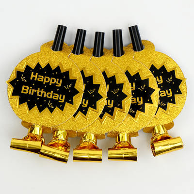 Карнавальный язычок «С днём рождения», набор 5 шт., цвет золотой