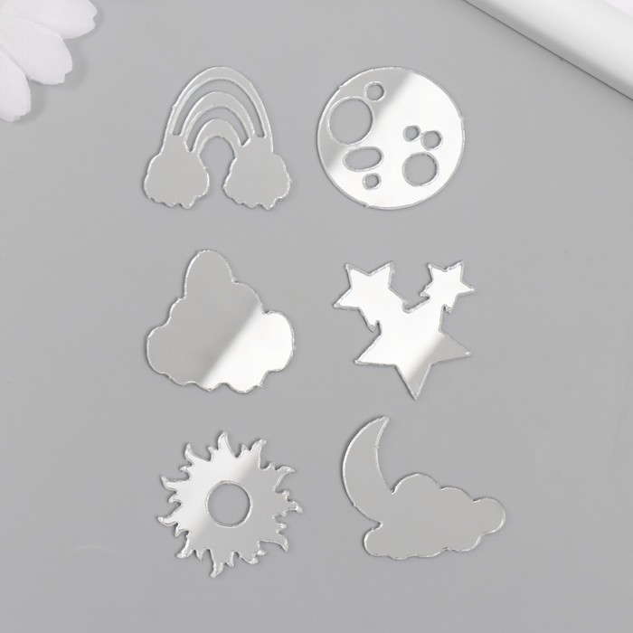 Декор для творчества пластик зеркальный "Солнце, звёзды и облака" набор 6 шт