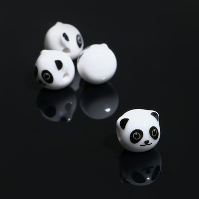 Бусина керамическая «Панда», 1,2 × 1,2 × 1,2 см, (набор 4 шт.), цвет бело-чёрный
