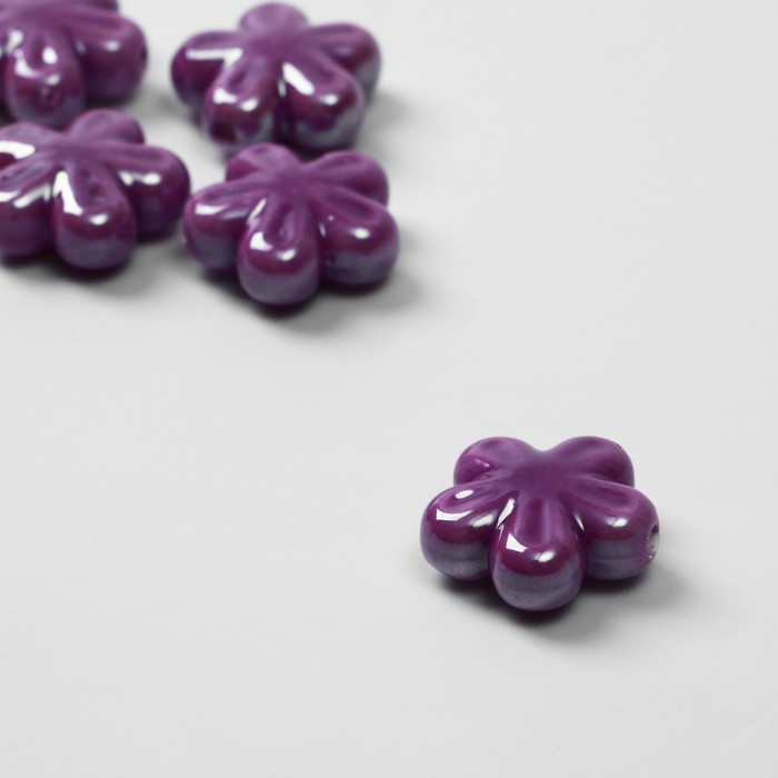 Бусина керамическая «Цветок» пятилистник, 1,75×1,75×0,5см, (набор 5 шт), цвет фиолетовый - Фото 1