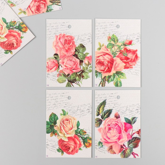 Бирка картон "Цветы 04" набор 10 шт (4 вида) 4х6 см