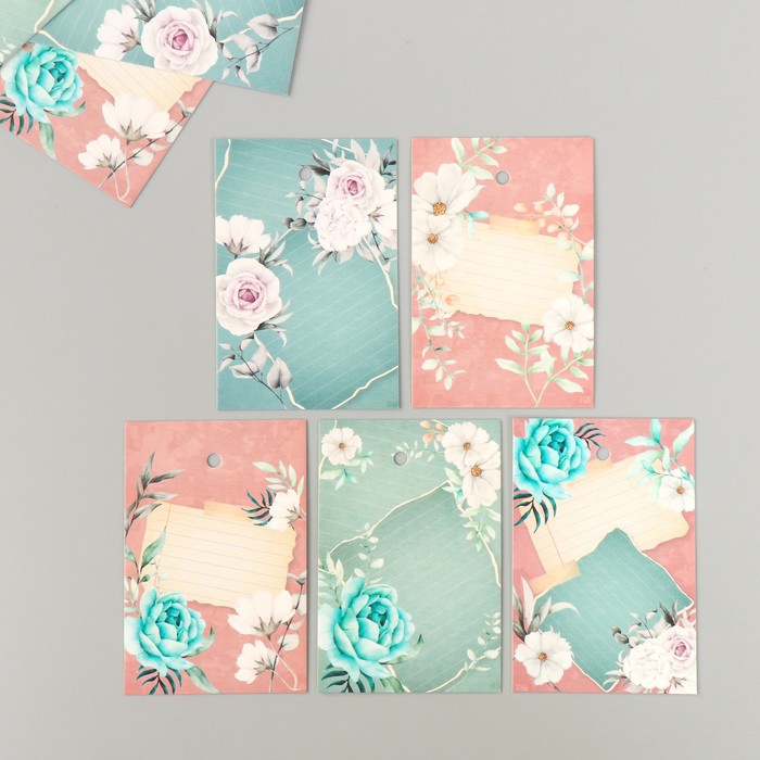 Бирка картон "Цветы 11" набор 10 шт (5 видов) 4х6 см - Фото 1
