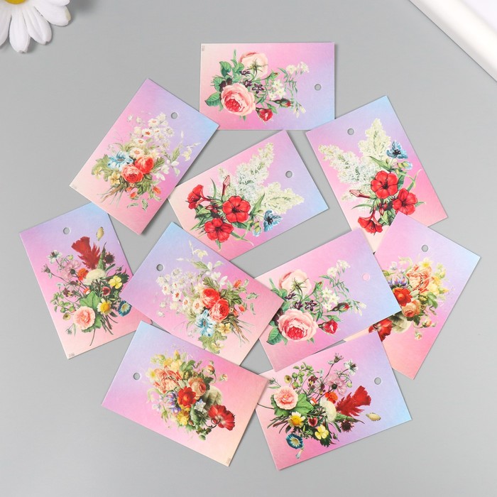 Бирка картон "Цветы 12" набор 10 шт (5 видов) 4х6 см - фото 1897767115