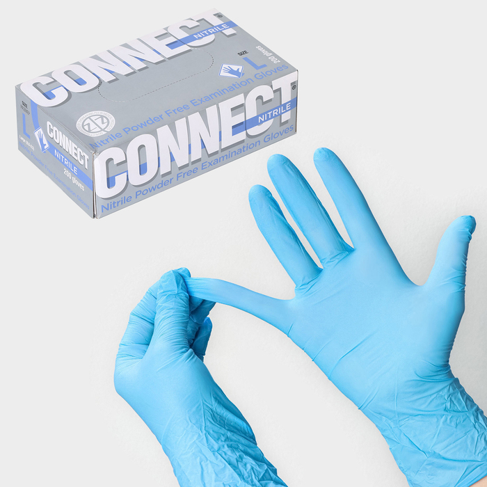 Перчатки нитриловые «Nitrile», смотровые, нестерильные, размер L, 200 шт/уп (100 пар), цвет голубой - Фото 1