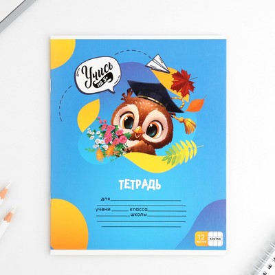 Тетрадь в клетку, 12 листов, А5, на скрепке, блок №1 «Учись на 5+» МИКС