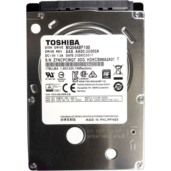 Жесткий диск Toshiba SATA-III 1TB MQ04ABF100 MQ04 512E (5400rpm) 128Mb 2.5" - Фото 1