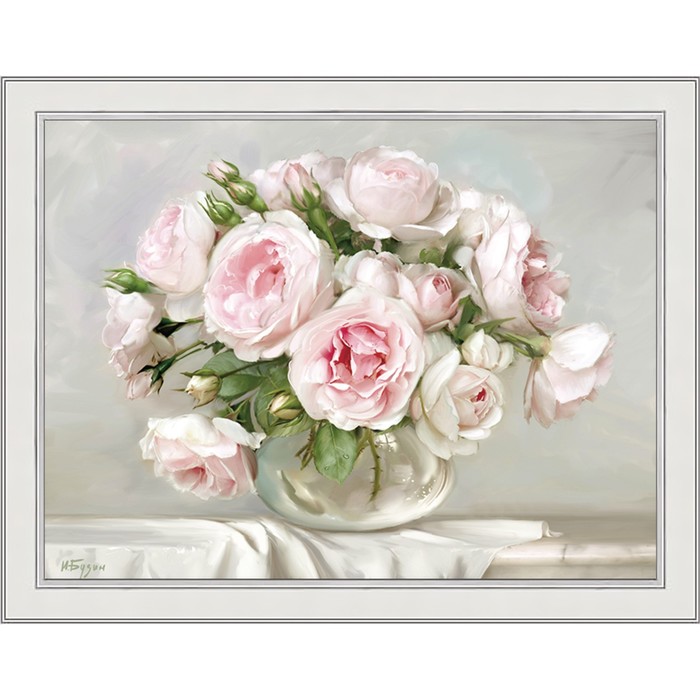 Репродукция картины «Розы в хрустальной вазочке», 30х40, рама (45-A355,) - Фото 1