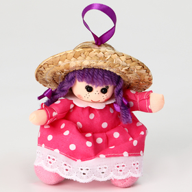 Мягкая игрушка Кукла в розовом платье, на подвесе, 10 см