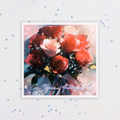 Мини-открытка "С Днём Рождения!" букет роз, 7,5х7,5 см