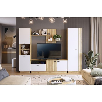 Гостиная комплект «Моди К2», с шкафами, с полками, 2600×333×1805 мм, цвет дуб крафт золотой/белое дерево