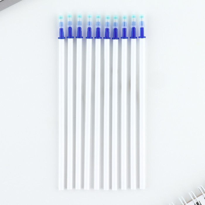 Набор ручка пластик пиши-стирай и 9 стержней «Выпускник», синяя паста, гелевая 0,5 мм