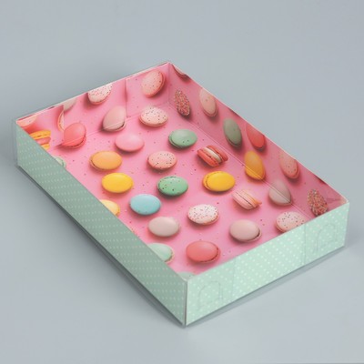 Кондитерская упаковка, коробка для макарун с пластиковой крышкой, «Макаруны», 18 х 12 х 3.5 см