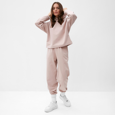 Костюм с вышивкой женский (толстовка, брюки) MIST Inspire, размер 40-42, бежевый