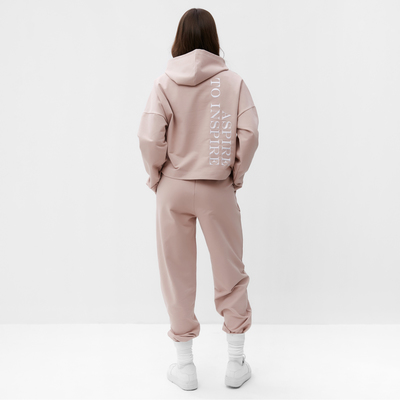 Костюм с вышивкой женский (толстовка, брюки) MIST Inspire, размер 40-42, бежевый